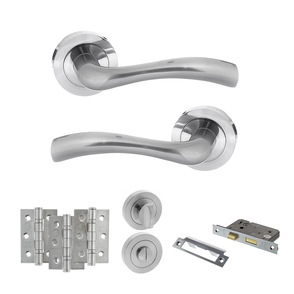 Atlantic Texas Dorpac Bathroom Bundle in satin chrome with 2.5" latch and hinges