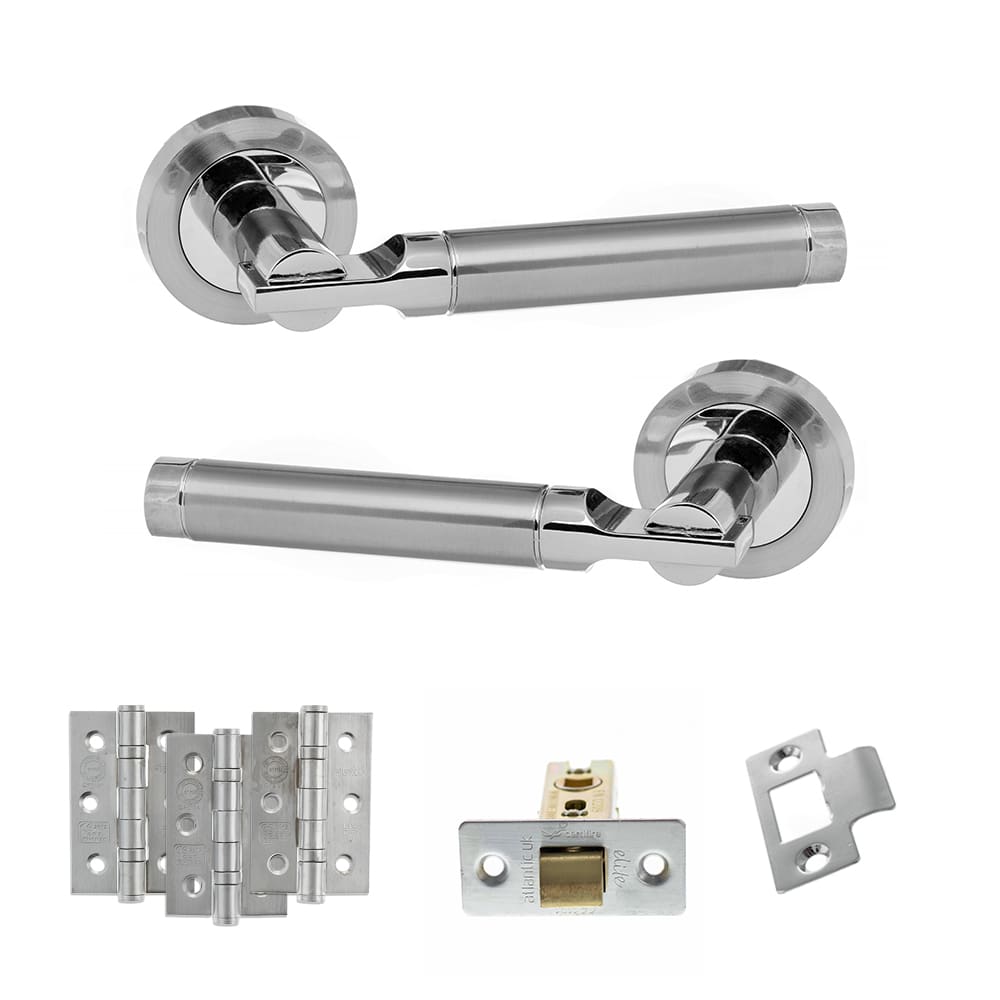 Atlantic Dakota Latch Dorpac in satin and polished chrome with matching hinges.