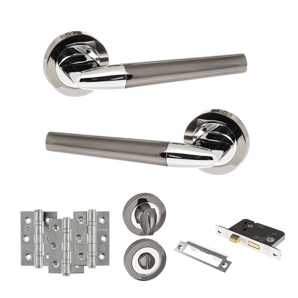 Atlantic Tennessee Dorpac Bathroom Bundle in black nickel and polished chrome with 3" latch and hinges