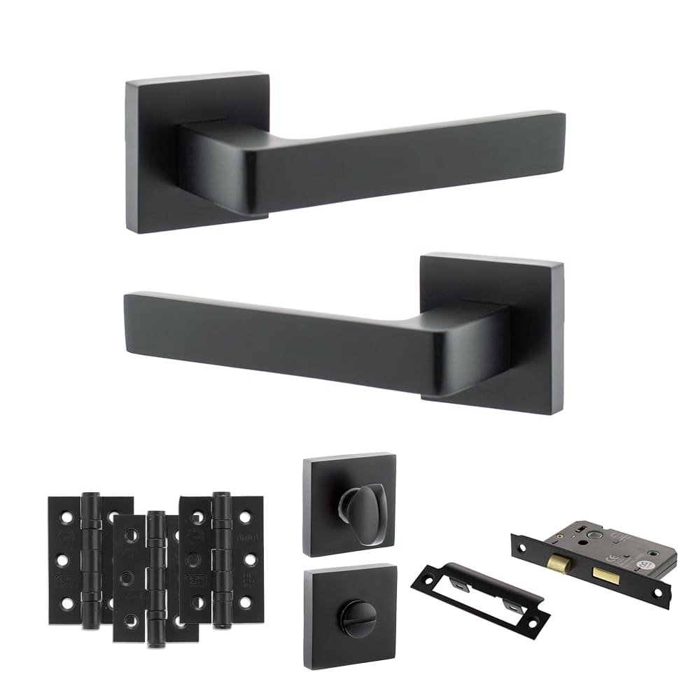 Atlantic Montana Dorpac Bathroom Bundle in matt black with 3" latch and hinges