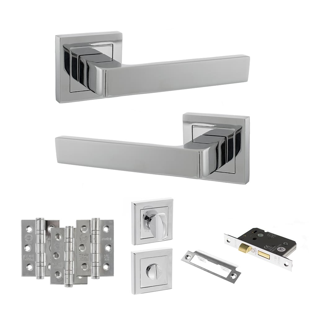 Atlantic Montana Dorpac Bathroom Bundle in polished chrome with 2.5" latch and hinges