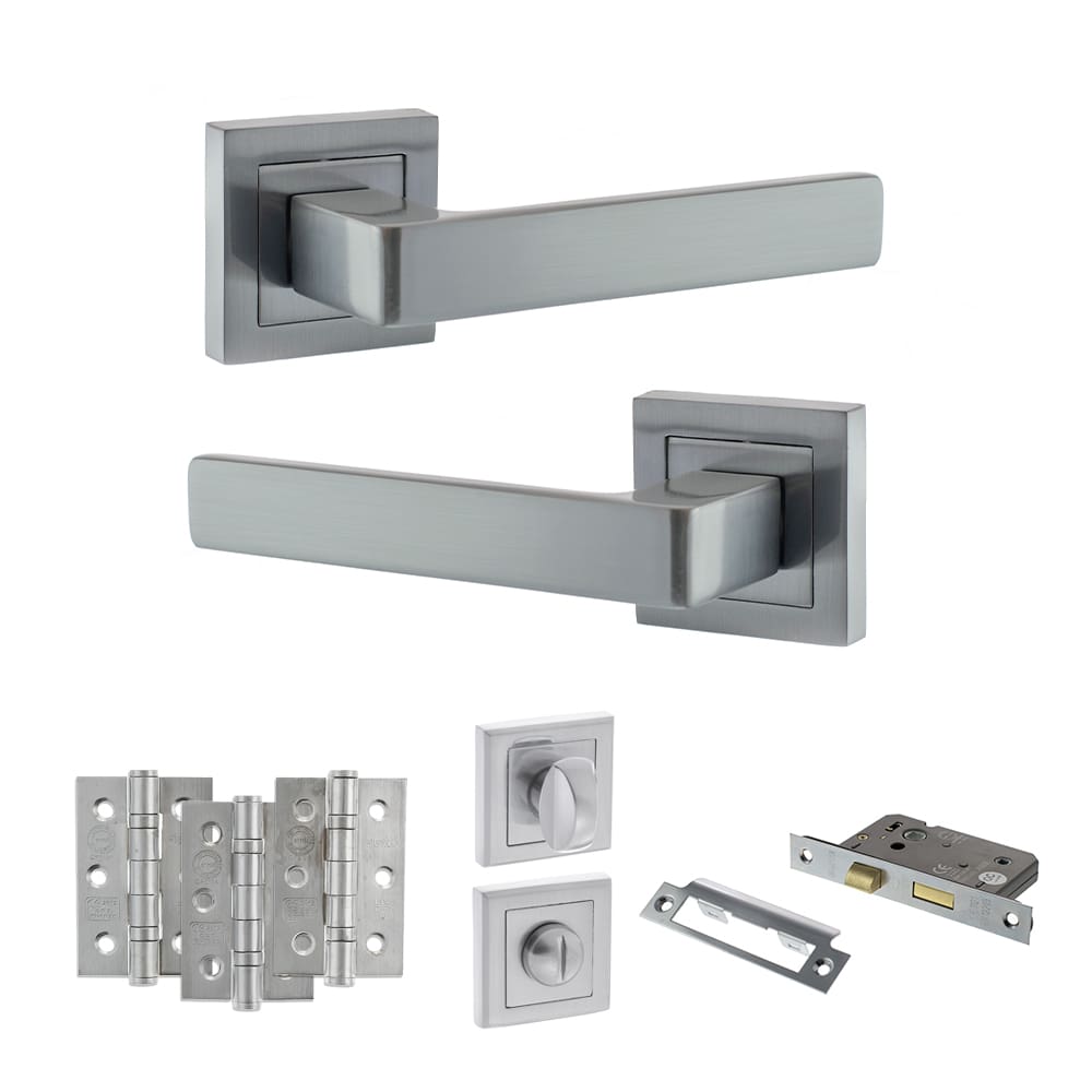 Atlantic Montana Dorpac Bathroom Bundle in satin chrome with 3" latch and hinges