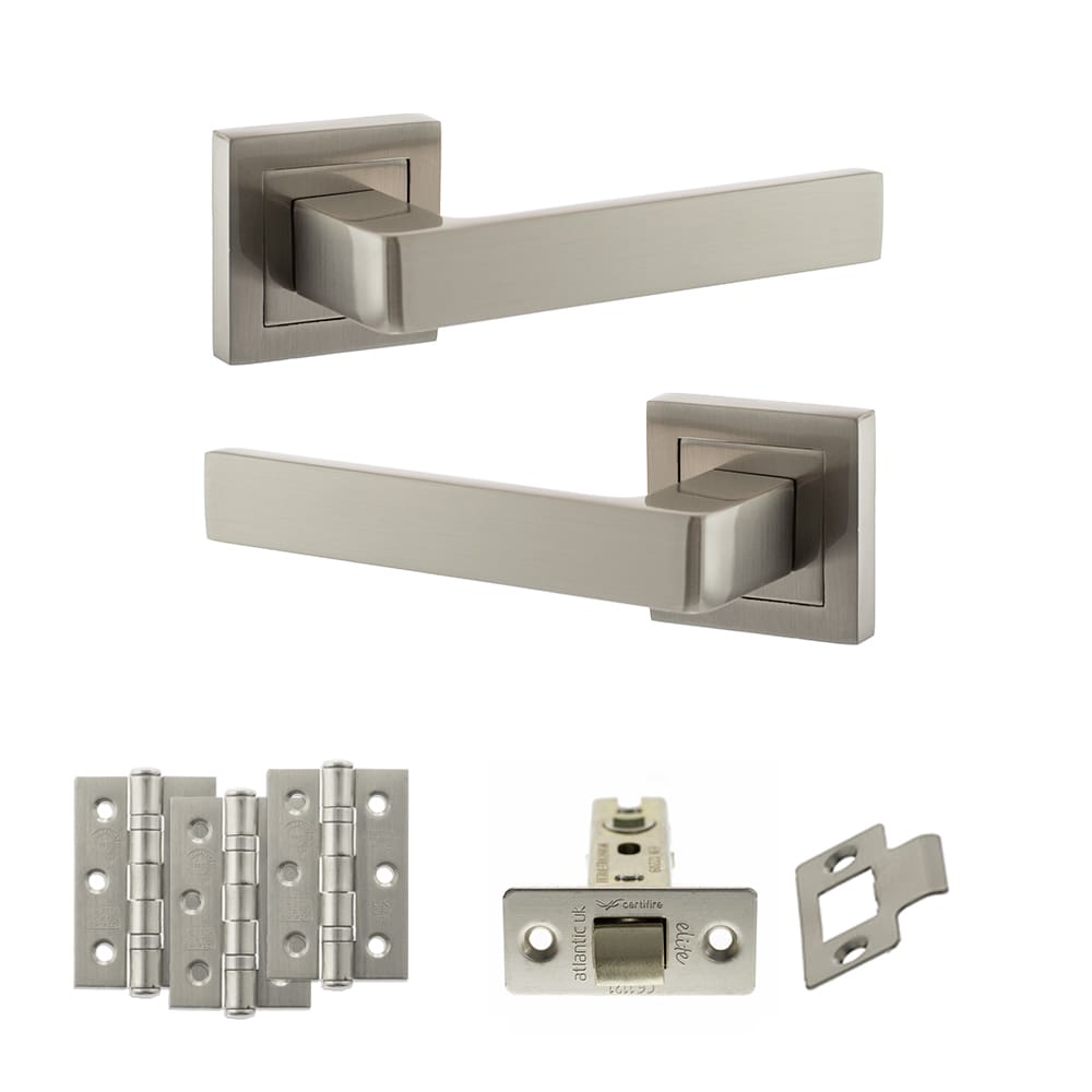 Atlantic Montana Latch Dorpac in satin nickel with 2.5" latch and hinges