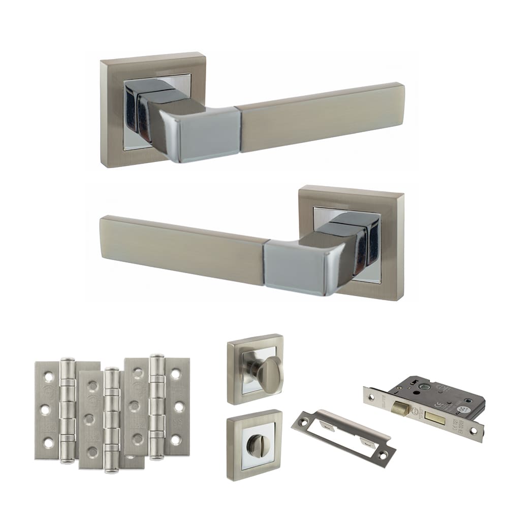 Atlantic Montana Dorpac Bathroom Bundle in satin nickel and polished chrome with 2.5" latch