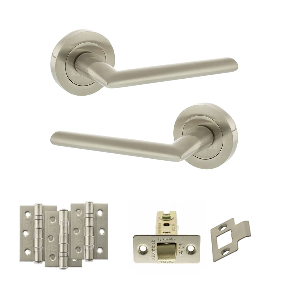 Atlantic Alabama Dorpac in satin nickel with 2.5" latch and three hinges.