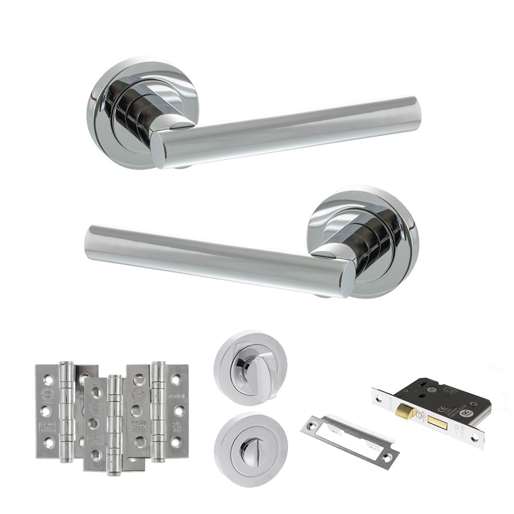 Atlantic Nevada bathroom door pack in polished chrome with 3" latch and three hinges