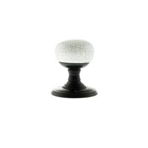 Old English Skipton Porcelain White Crackle Door Knob on Face Fix Rose - Matt Black - Image 2