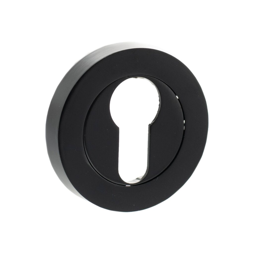 Old English euro escutcheons in Matt Black with round rose