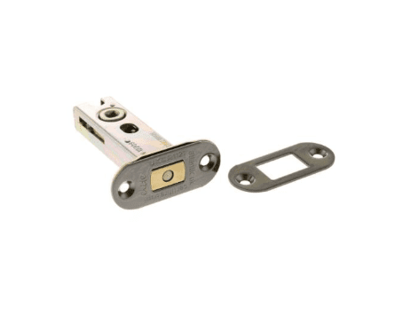 Two-part magnetic door sensor with a small rectangular metal body and a separate matching magnet, used for alarm/window contact sensing.