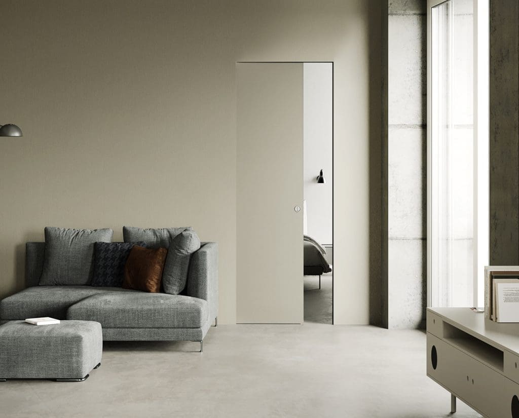 Ermetika Absolute EvoKit Flush Frameless Pocket Door System with seamless wall finish