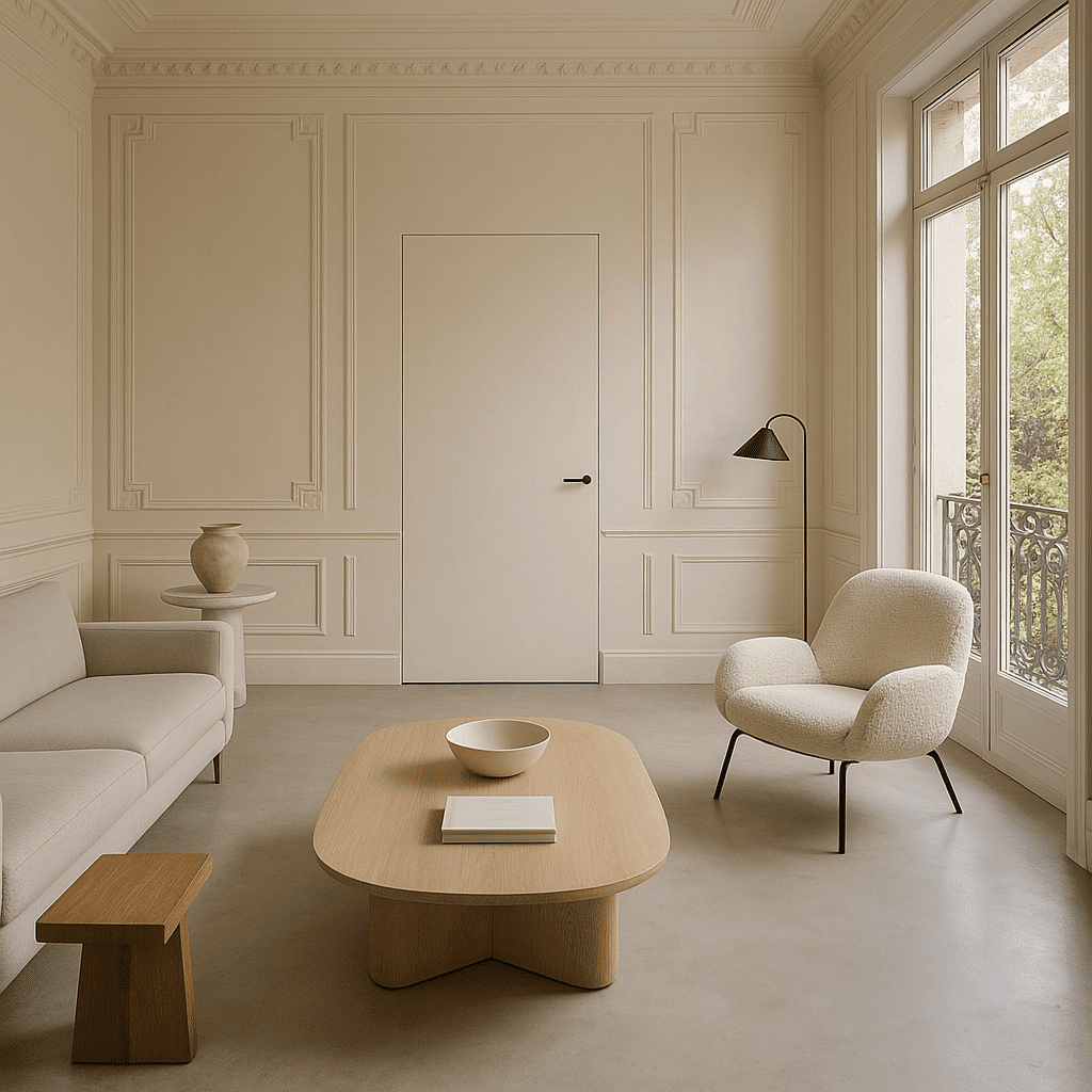 Ermetika xREVERx Frameless Flush Reversible Swing Door installed in plaster wall