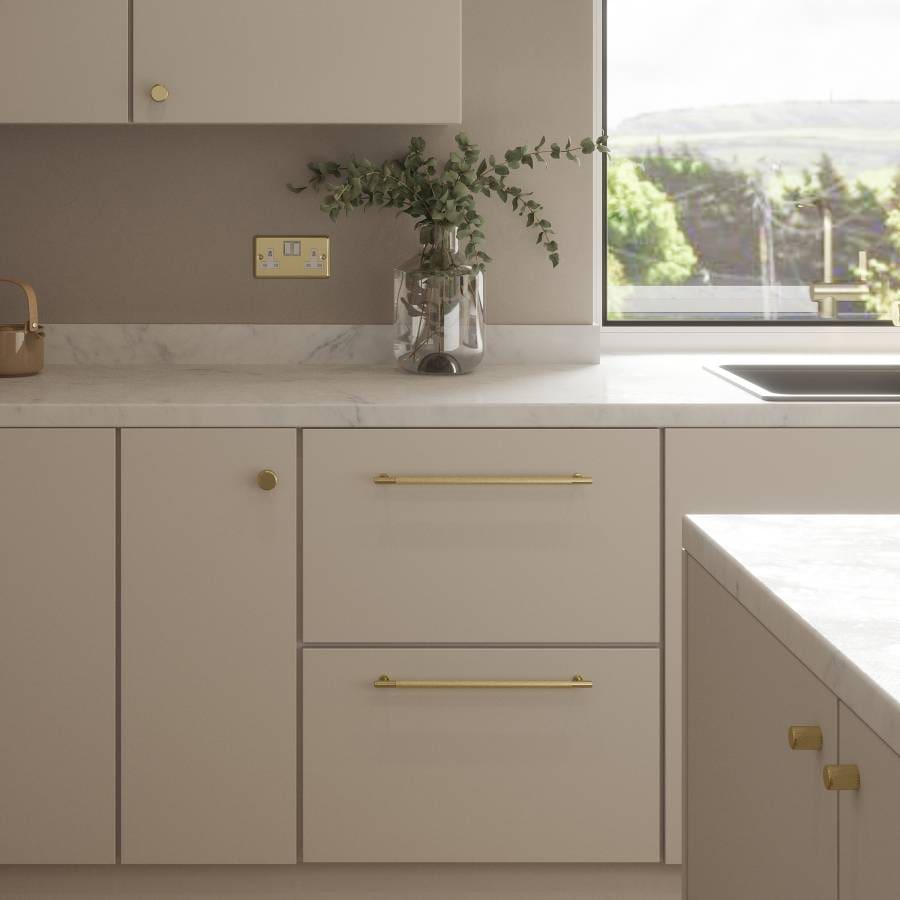 Millhouse Brass Eiffel Knurled T-Bar Cabinet Pull Handle on Backplate 128mm - Satin Brass - Image 2