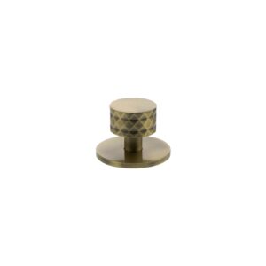 Millhouse Brass Chrysler Diamond Round Cabinet Knob Handle on Backplate - Antique Brass