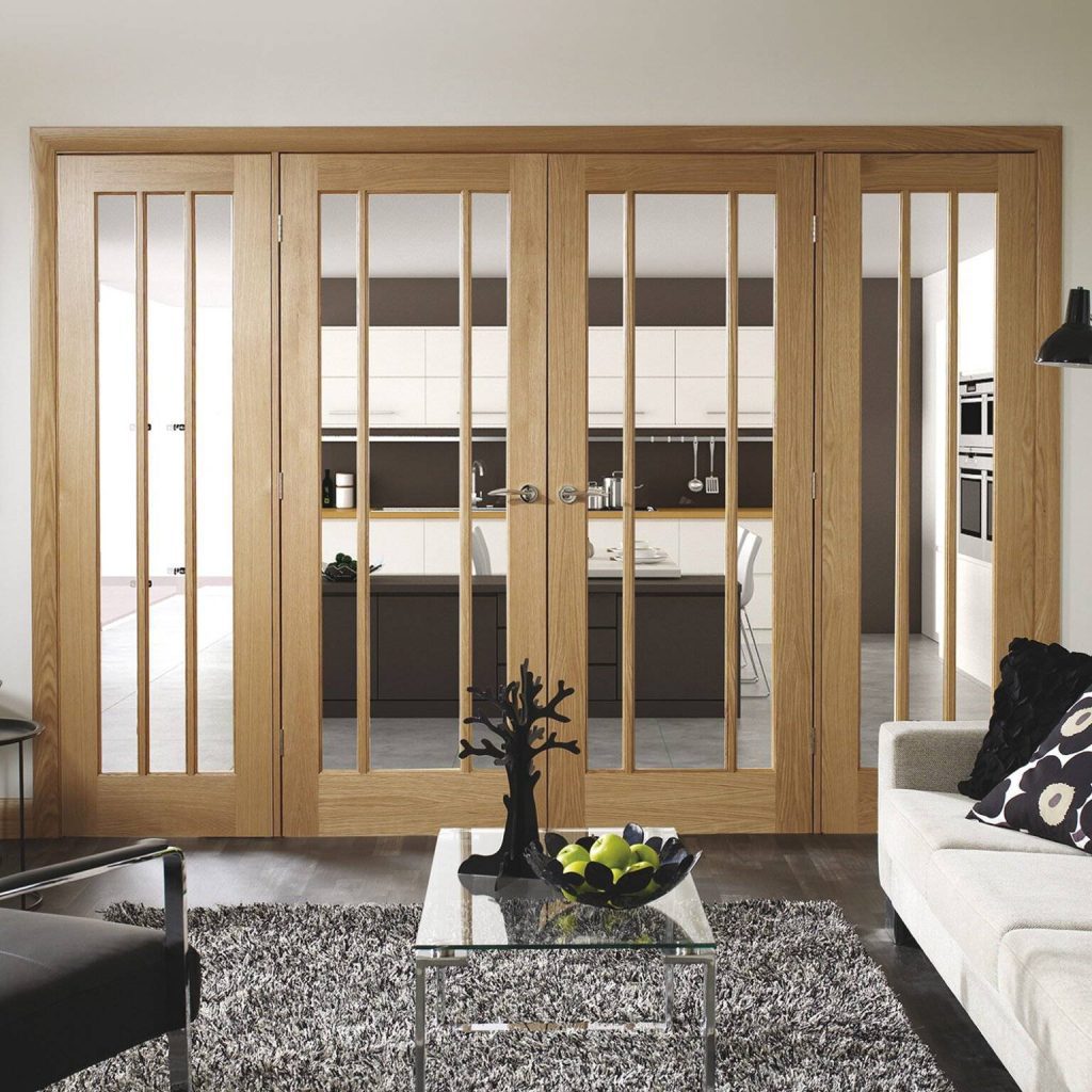 Oak Easi-Frame internal door system with double door configuration