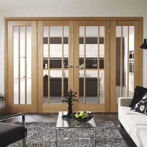 Oak Easi-Frame internal door system with double door configuration