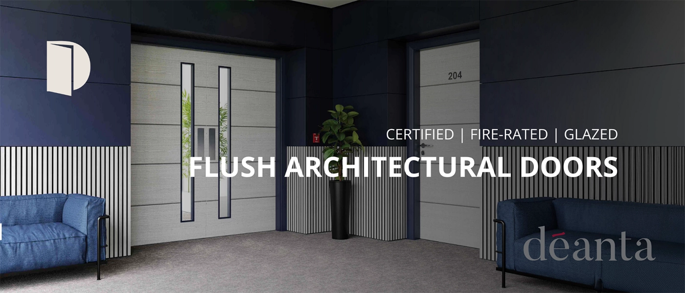 Flush architectural commercial fire doors in modern building interior