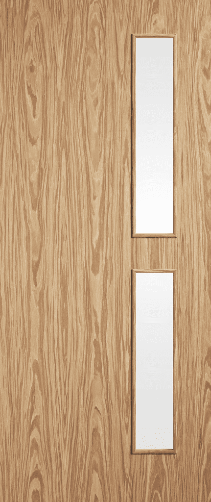 Pre-finished oak Flush 16G FD30 fire-rated interior door with clear glazed panel and decorative beading