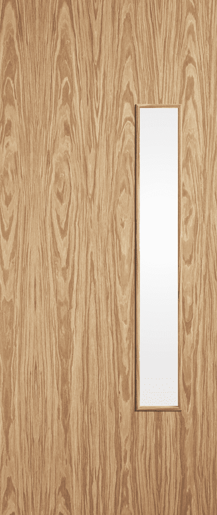 Flush 18G FD30 oak fire door with clear glazed panel and beading