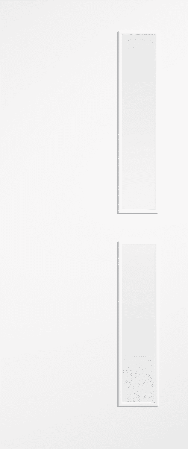 Primed white Flush 16G FD30 fire door with clear glazing and decorative bead
