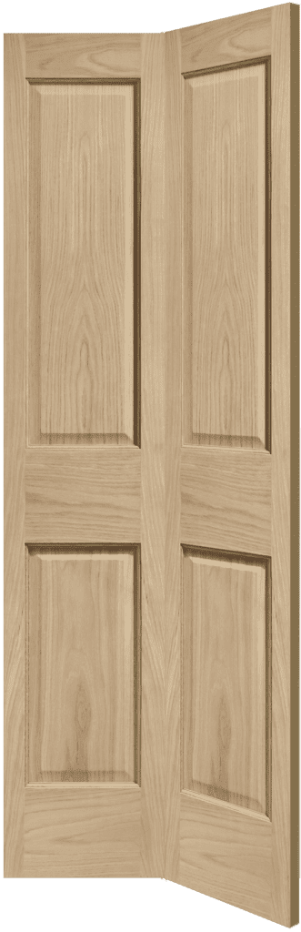 Victorian 4 Panel Oak Bi-Fold Internal Door — classic raised and fielded panel design in premium American white oak veneer, ideal for wardrobes and compact spaces.