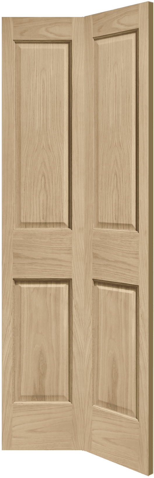 Victorian 4 Panel Oak Bi-Fold Internal Door — classic raised and fielded panel design in premium American white oak veneer, ideal for wardrobes and compact spaces.