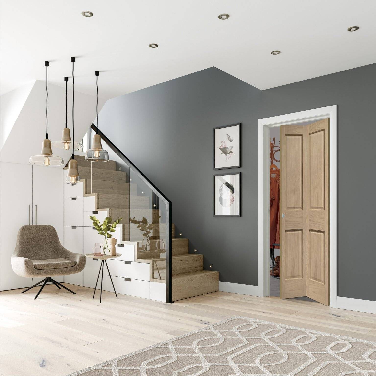 Internal Oak Victorian 4 Panel Bi-Fold Door Untreated - Image 2