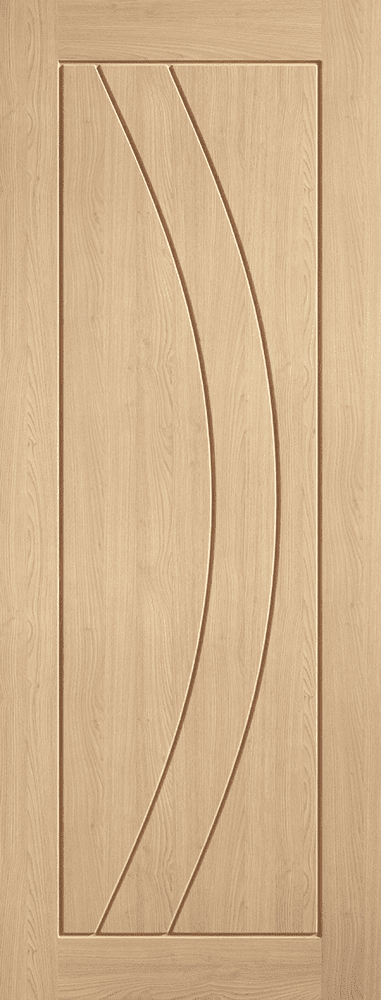Oak Girona FD30 Fire Door Untreated with curved panel detailing in natural oak veneer