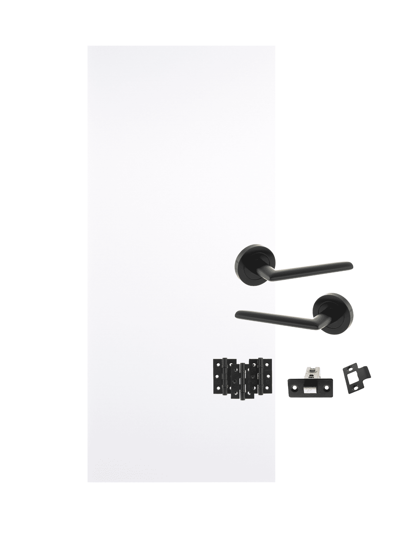 Flush white primed internal door with black lever handles, latch and hinges – ideal for HMOs and student accommodation – Doorphoria
