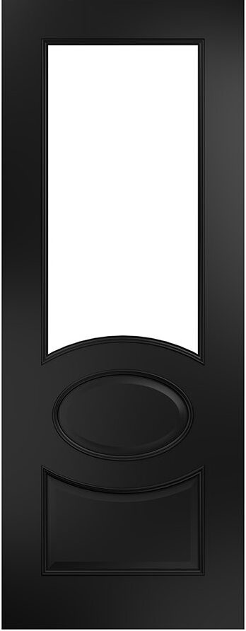 Clarendon-Black-Glazed-F-1000x1000 | Doorphoria Black glazed internal door with raised panels and oval glass centre