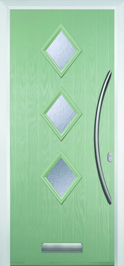 3d-chartwell | Doorphoria Modern 3 diamond composite door in Chartwell green with decorative glazing design