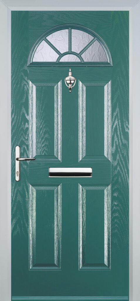 4 panel sunburst composite door with Autumn glass design and decorative glazing