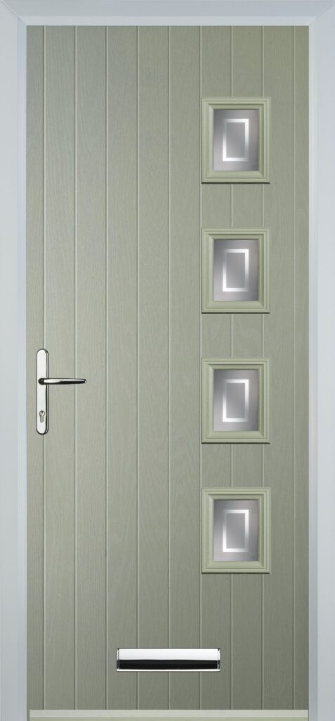 4 Square Enfield Glass Pebble Grey | Doorphoria Modern 4 square composite door in pebble grey with Enfield glass design and contemporary styling