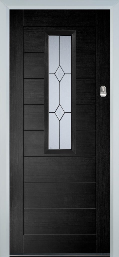Modern Door64 composite door in Black with contemporary panel design and made to measure sizing
