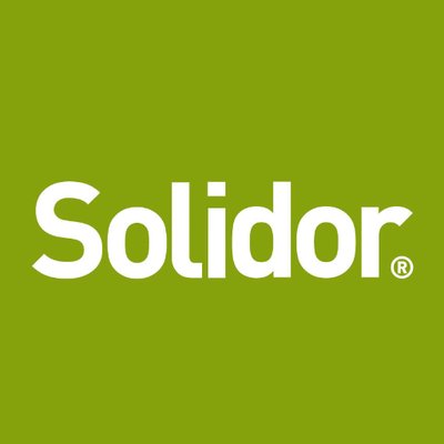 Solidor brand logo in white on an olive-green background.